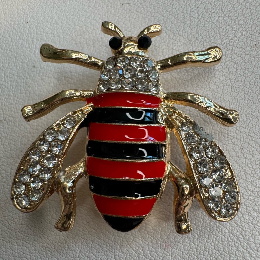 Black and Red Striped Bee Brooch